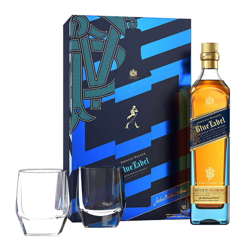 Johnnie Walker Blue Label 750ml Gift Pack with 2 Crystal Glasses