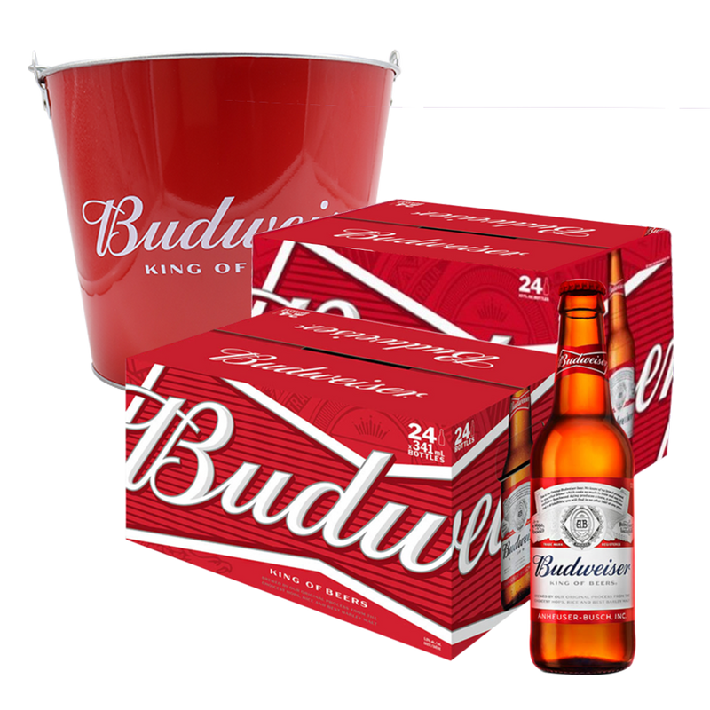Budweiser Bottle 330ml Case of 24 Bundle of 2 with Bucket
