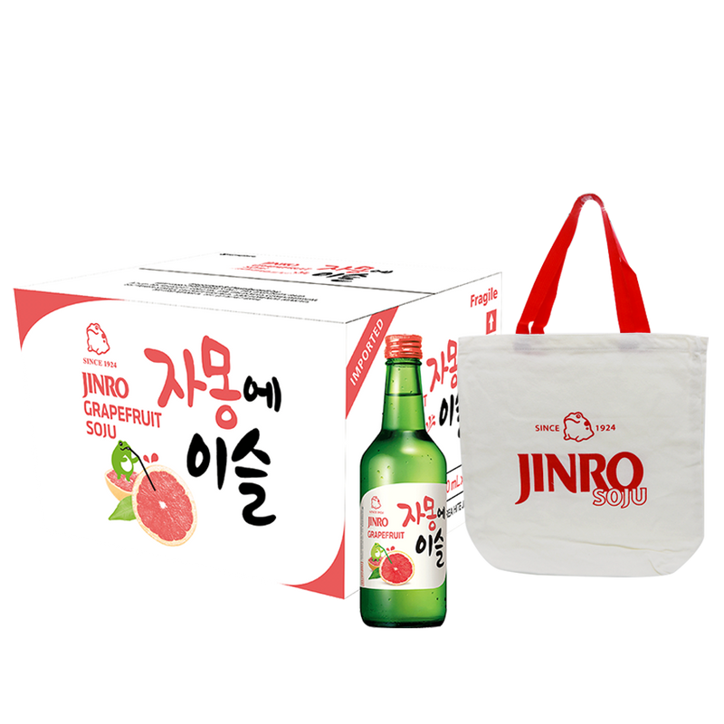 Jinro Grapefruit Soju Case of 20 with Jinro Tote Bag
