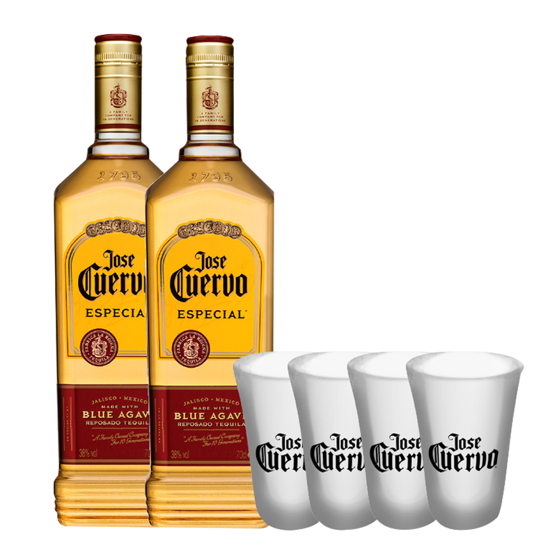 Jose Cuervo 700ml Bundle of 2 with 4 Frosted Shot Glasses