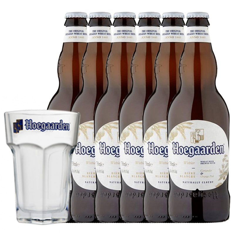 Hoegaarden White Bottle 330ml Bundle of 6 with Glass