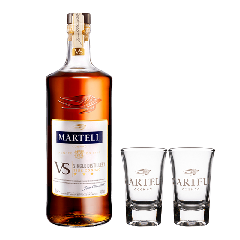 Martell VS Single Distillery 700ml with 2 Martell Shot Glasses