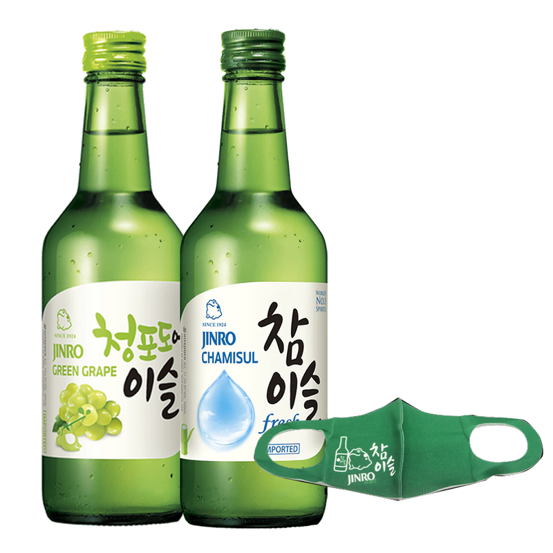 Jinro Green Grape 350ml and Jinro Fresh 360ml with Mask