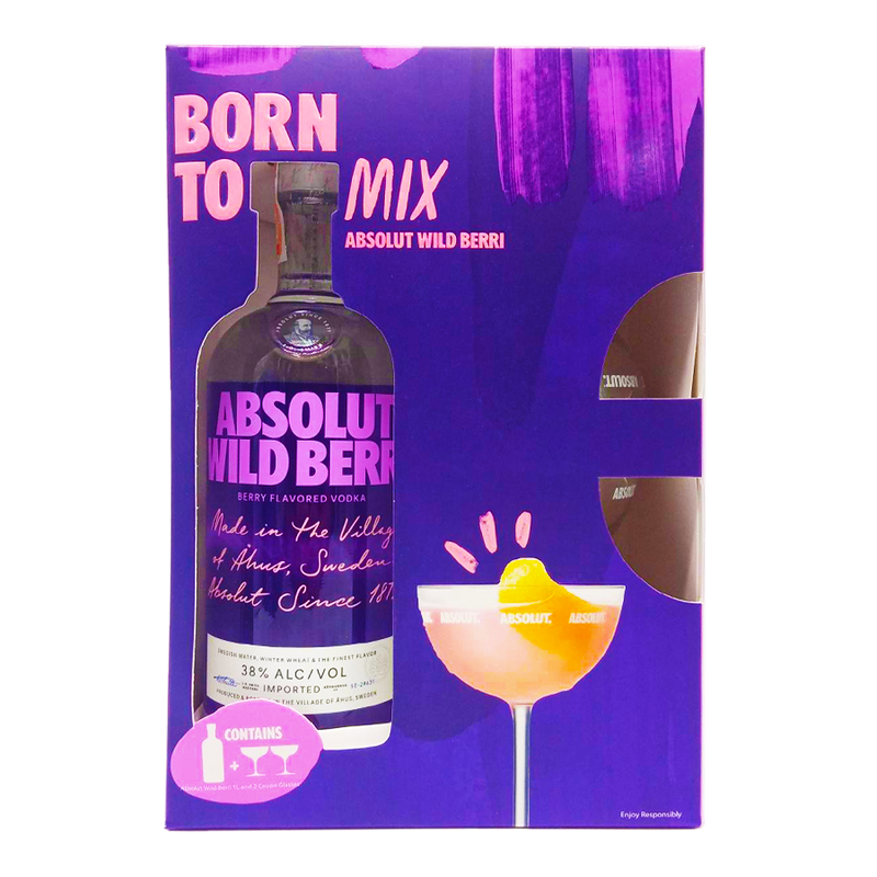 Absolut Wild Berri 1L Coupe Glass Gift Pack