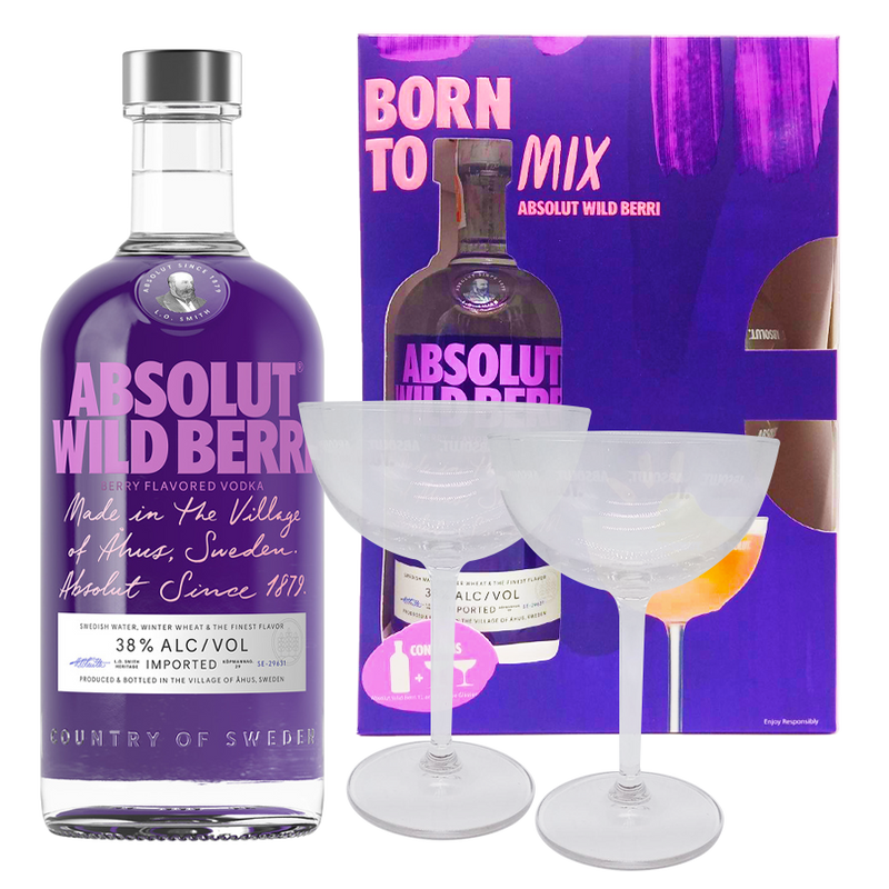Absolut Wild Berri 1L Coupe Glass Gift Pack