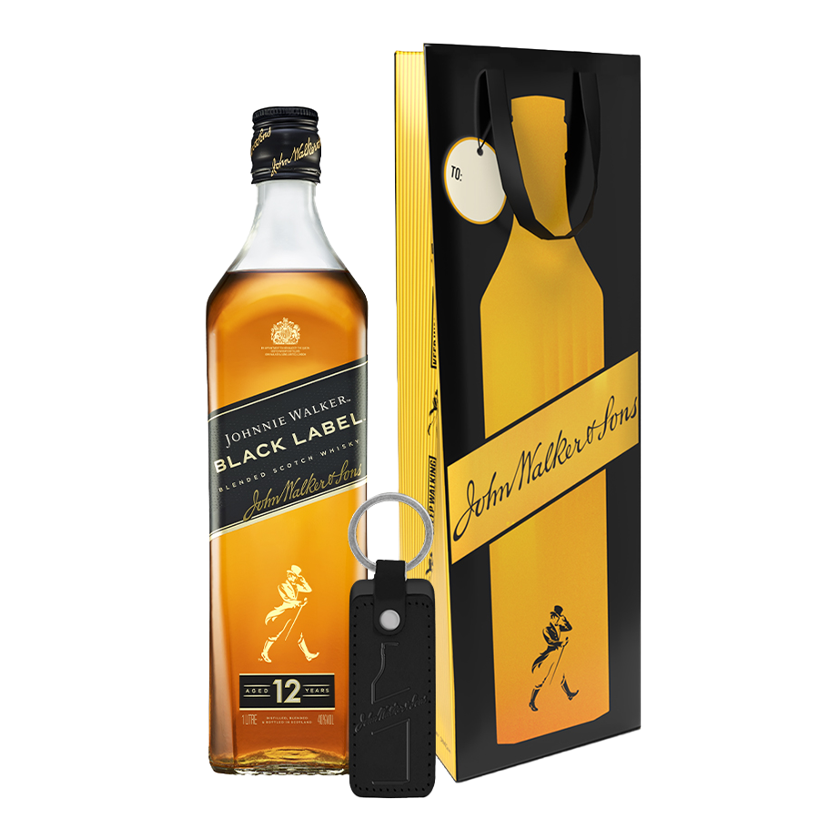 Johnnie Walker Black Label 1L with Gift Bag and Keychain (No Box)