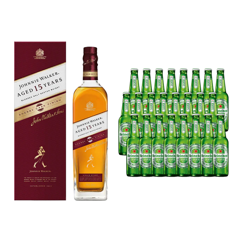 Johnnie Walker 15 Year Old Sherry Finish 700ml  with Heineken Silver 330ML Case Of 24