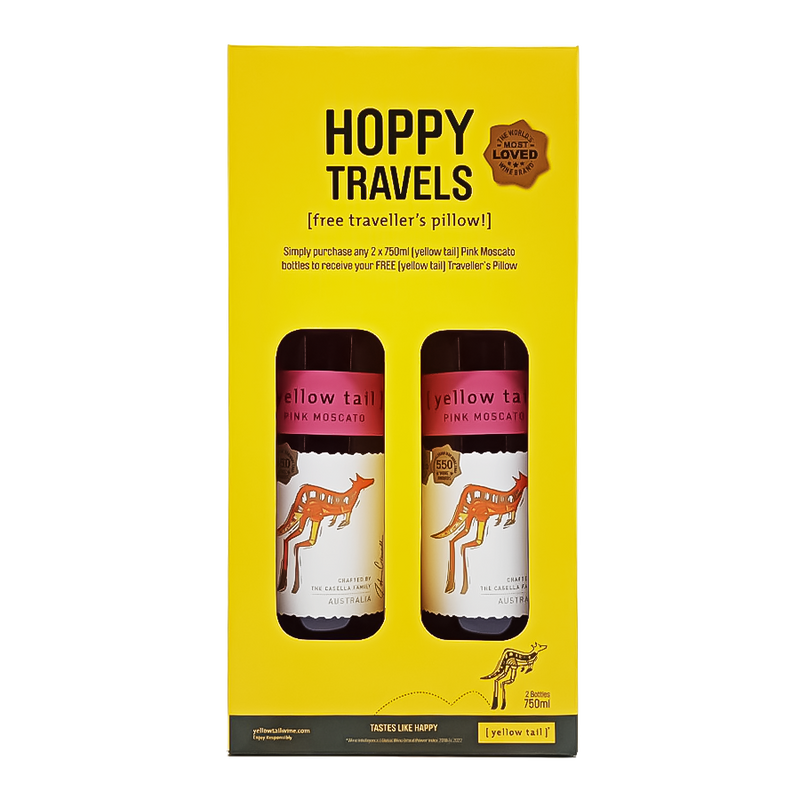 Yellow Tail Hoppy Travels Pink Moscato Bundle with Traveller's Pillow Bundle of 3
