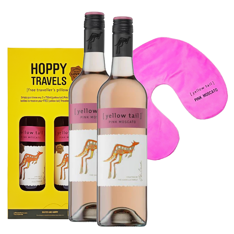 Yellow Tail Hoppy Travels Pink Moscato Bundle with Traveller's Pillow