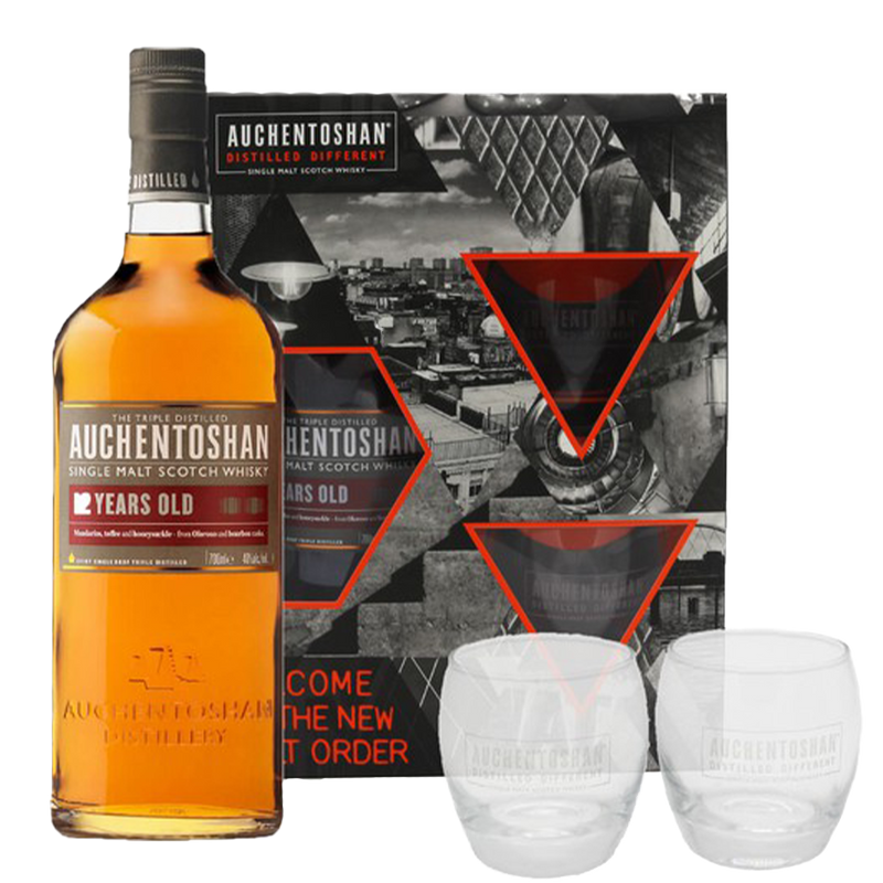 Auchentoshan 12 Year Old 700ml with 2 Whisky Glasses Gift Pack