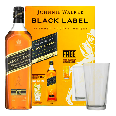 Johnnie Walker Black Label 1L with Color Changing Highball Glass