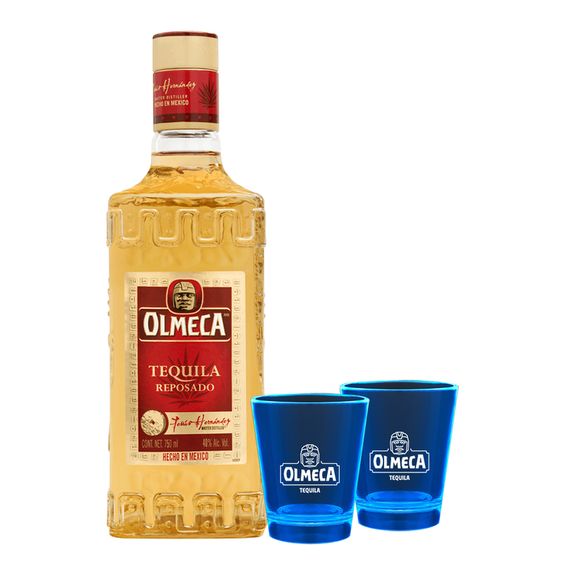 Olmeca Tequila Reposado 700ml with 2 Olmeca Shot Glasses