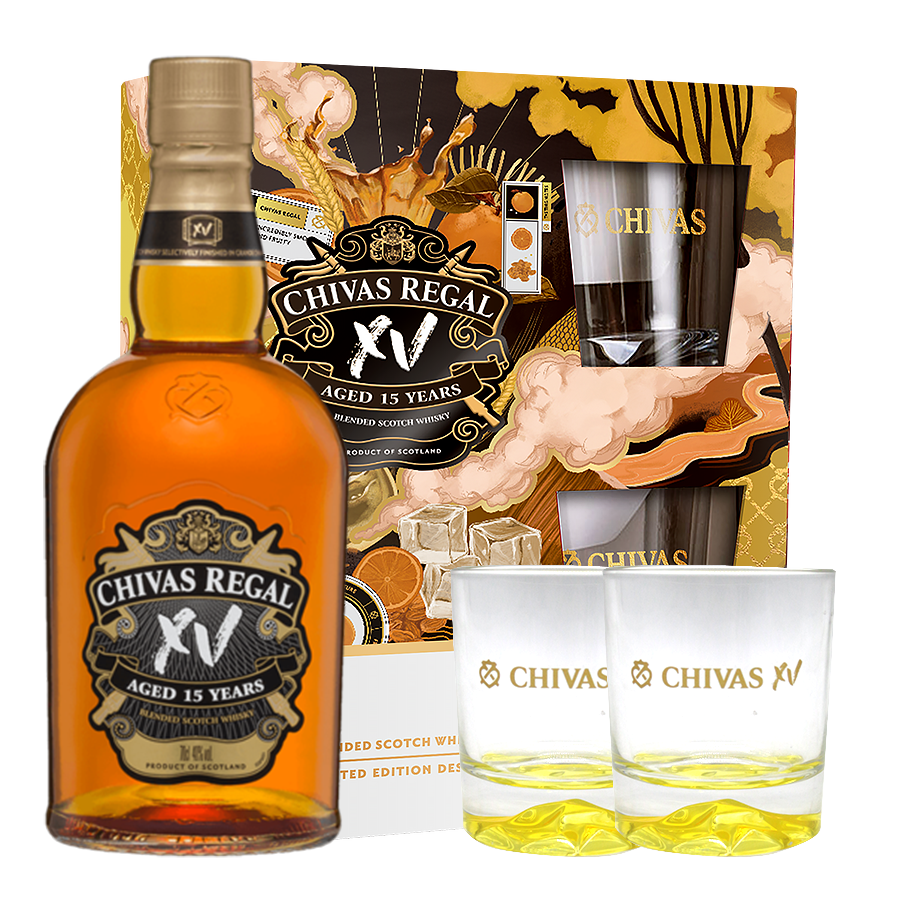 Chivas Regal XV 15 Year Old 700ml with 2 Limited Edition Glasses VAP 2021