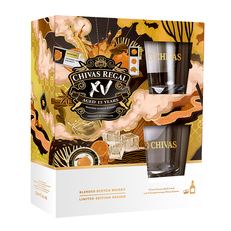 Chivas Regal XV 15 Year Old 700ml with 2 Limited Edition Glasses VAP 2021