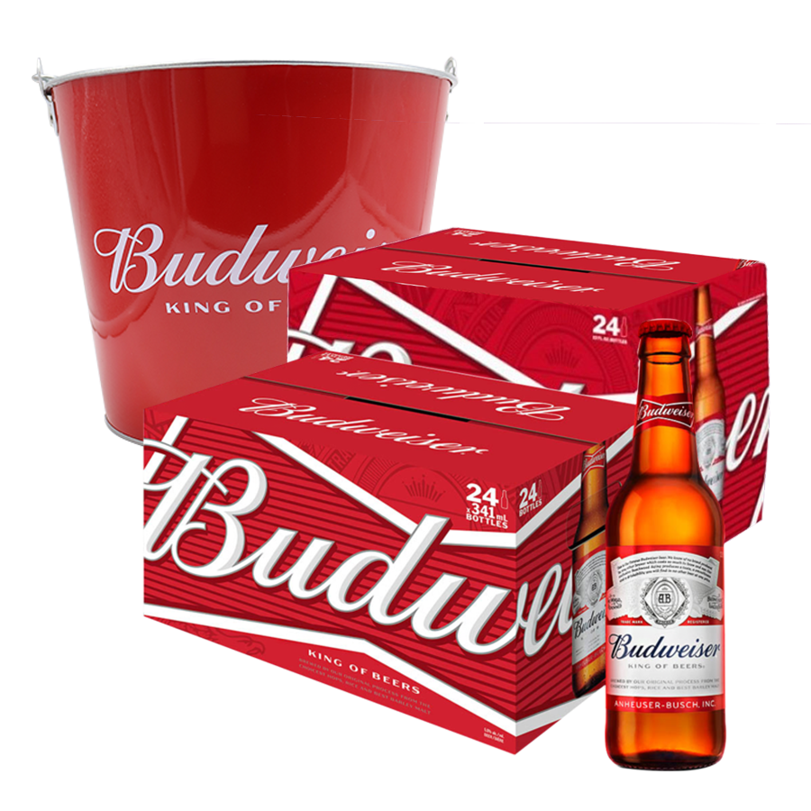 Budweiser Bottle 330ml Case of 24 Bundle of 2 with Bucket