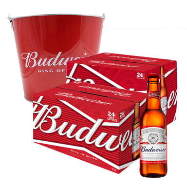 Budweiser Bottle 330ml Case of 24 Bundle of 2 with Bucket