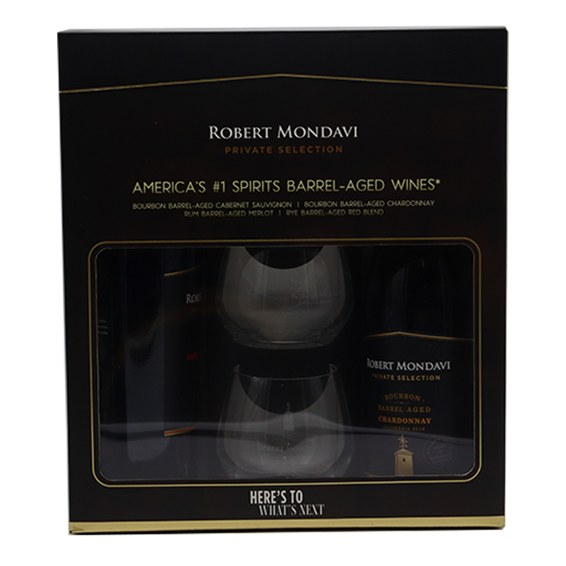 Robert Mondavi Private Selection Bourbon Barrel 750ml Twin Pack with 2 Glasses