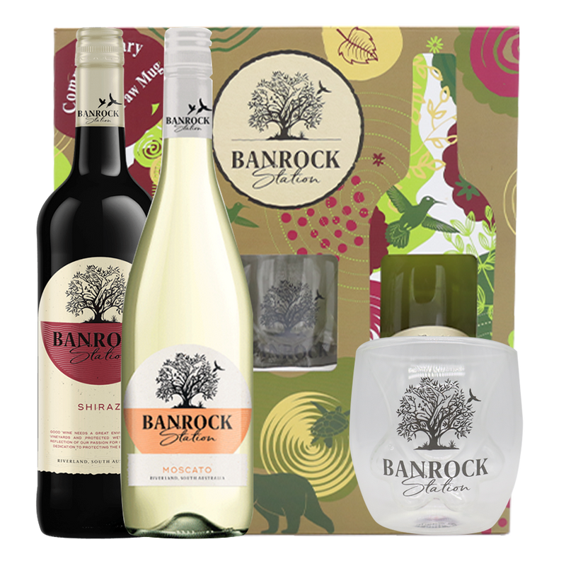 Banrock Station 750ml Gift Pack (Shiraz and Moscato) with Wine Glass
