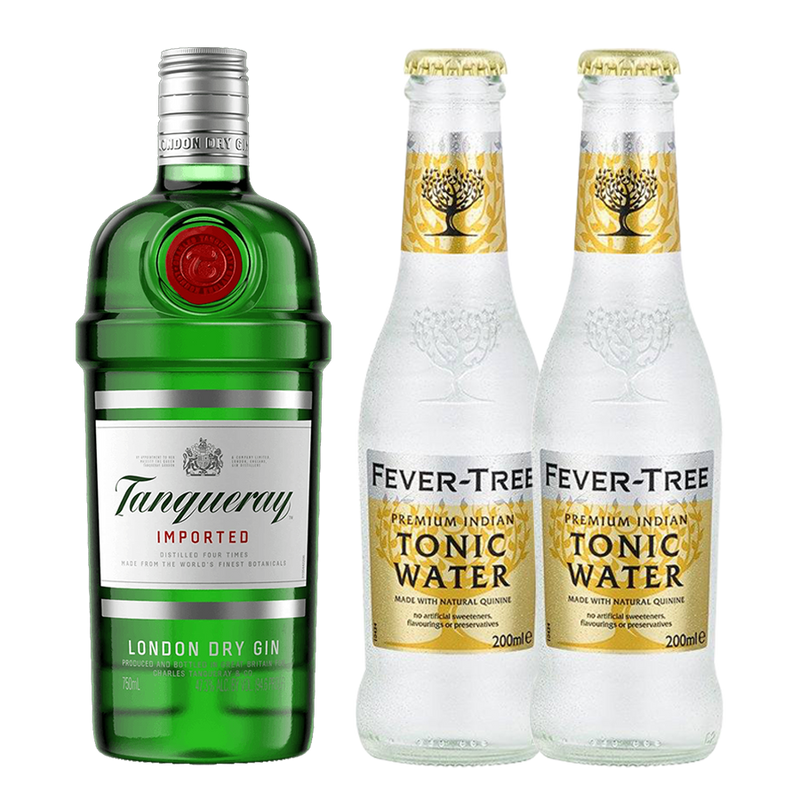 Tanqueray London Dry Gin 750ml with 2 Fever Tree Indian Tonic Water 200ml