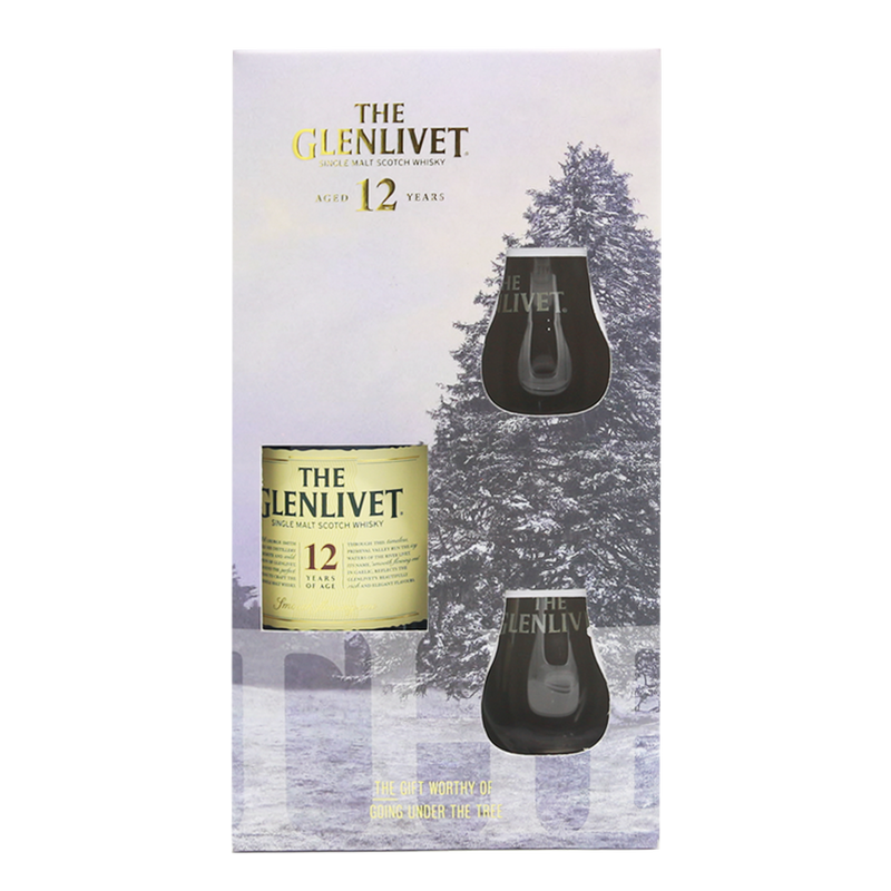 The Glenlivet 12 Year Old 700ml with 2 Whisky Glasses