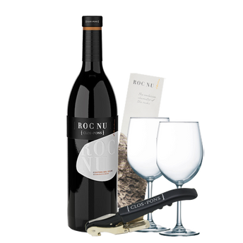 Roc Nu 750ml with Roc Nu Bookmark, Clos Plons Wine Opener, and 2 Wine Glasses