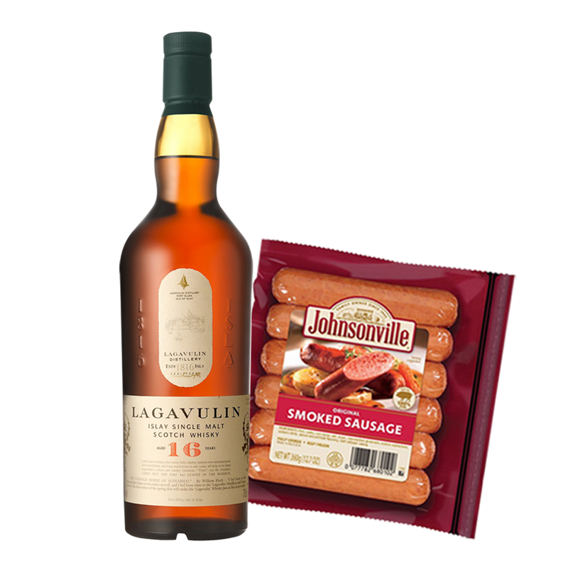 Lagavulin 16 Year Old 700ml with Pack of Johnsonville Sausage 360g