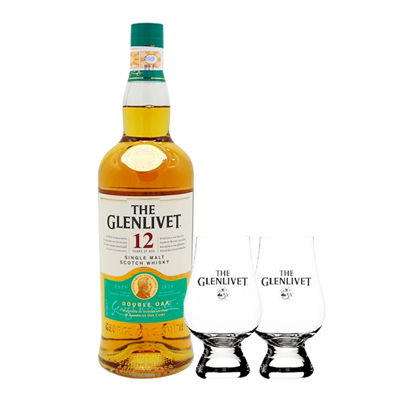 The Glenlivet 12 Year Old 700ml with 2 Whisky Glasses