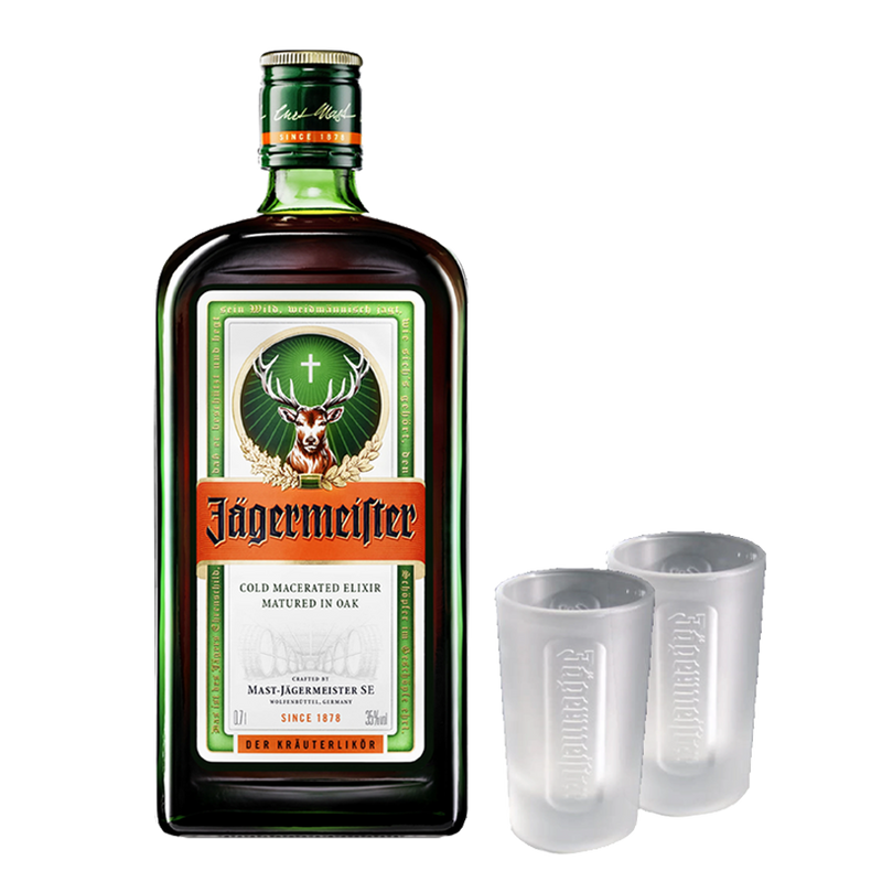 Jägermeister 700ml with 2 Frosted Shot Glasses