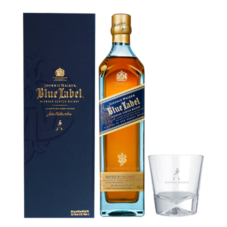 Johnnie Walker Blue Label 750ml with Johnnie Walker Whiskey Glass
