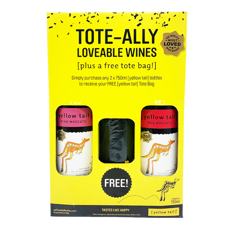 Yellow Tail Pink Moscato 750ml and Yellow Tail Red Moscato 750ml Pack with Tote Bag
