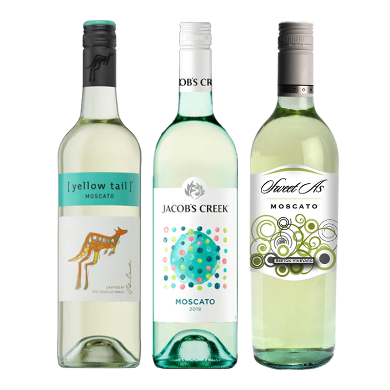 Yellow Tail Moscato 750ML, Jacob’s Creek White Moscato 750ML, and Sweet As Moscato 750ML Moscato Mondays Bundle