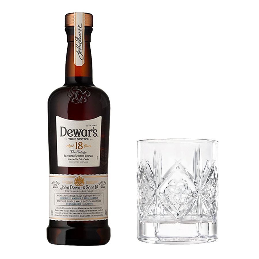 Dewar's 18 Year Old 750ml with Rock Glass
