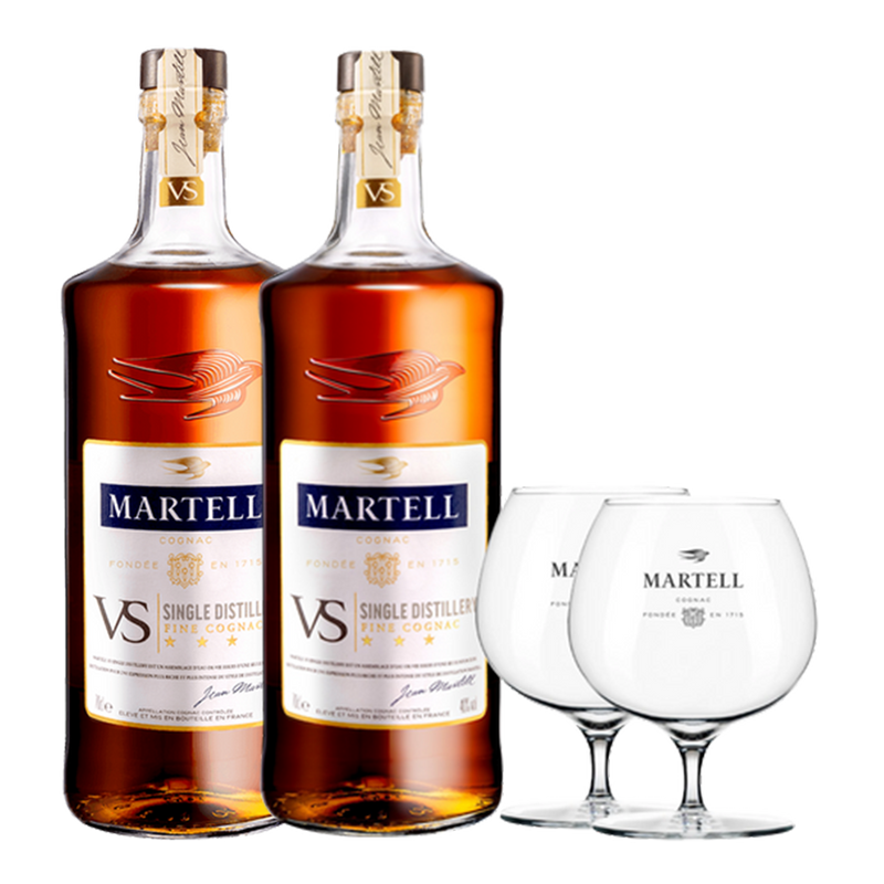 Martell VS Single Distillery 700ml Bundle of 2 with Glasses