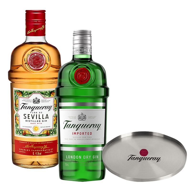 Tanqueray London Dry Gin 750ml and Tanqueray Flor de Sevilla 1L with Bar Tray