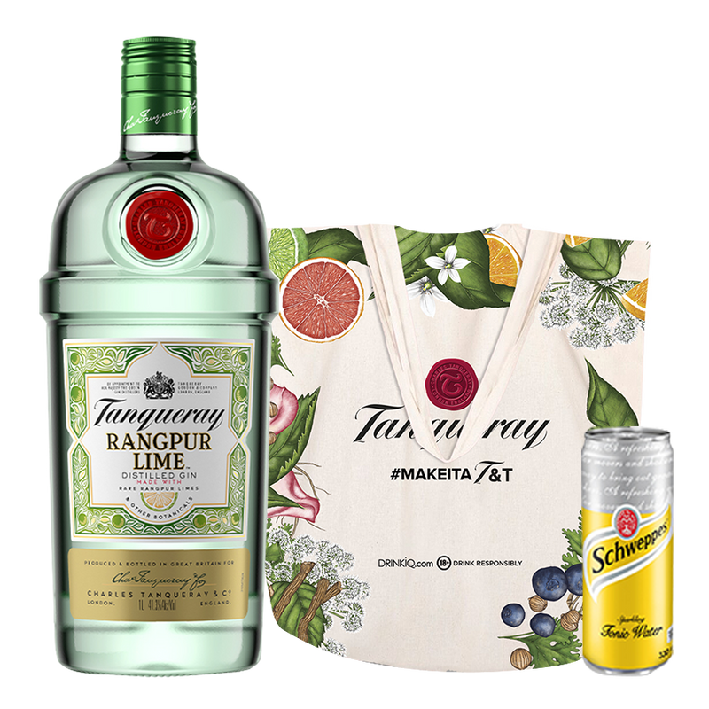 Tanqueray Rangpur 1L with Tanqueray Summer Tote Bag and Schweppes Tonic Water