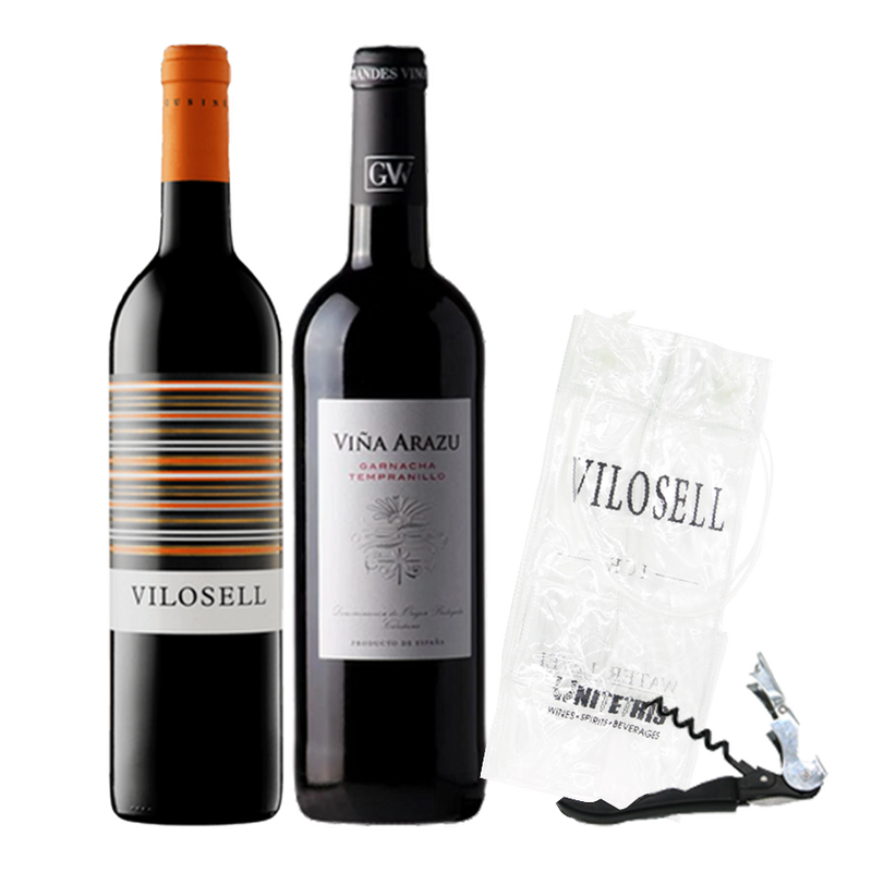Vilosell 750ml and Viña Arazu 750ml with Wine Opener and Wine Cooler Bag